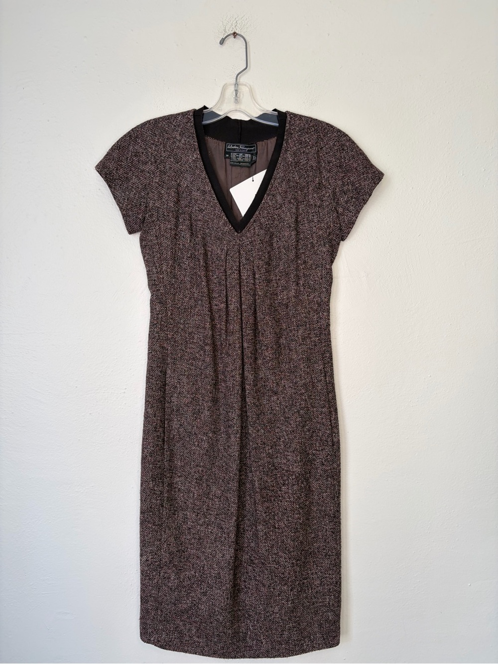 Salvatore Ferragamo Luxury Burgundy Speckled V-Neck Midi Dress